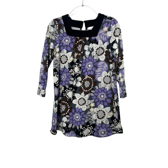 Hanna Andersson Purple & Gray Floral Long Sleeve Shift Dress FALL 120 US 6-7 - Picture 1 of 7